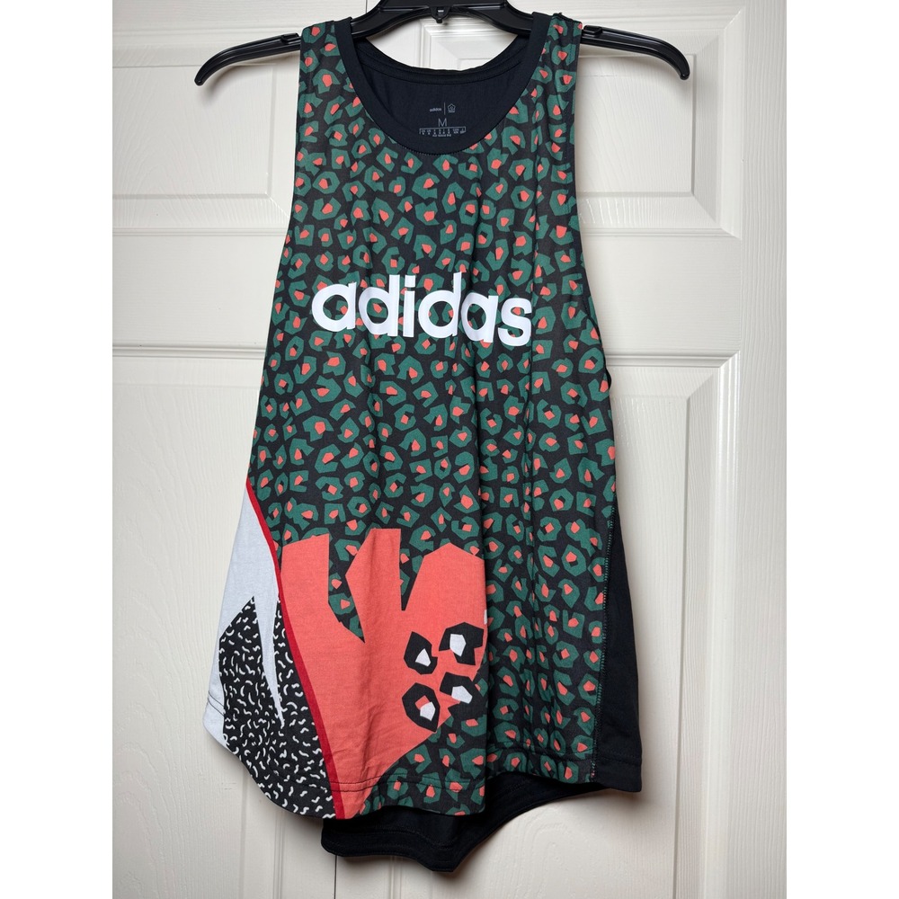Adidas x FARM Rio Women Leopard Print Racerback Tank Top‎ Green Orange Medium